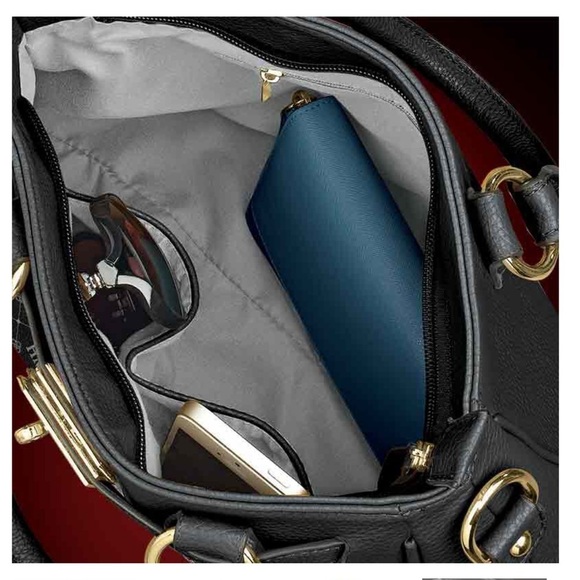 Danbury Mint “PC” Personalized Black Top Handle Satchel Handbag Gold Hardware - Picture 2 of 10